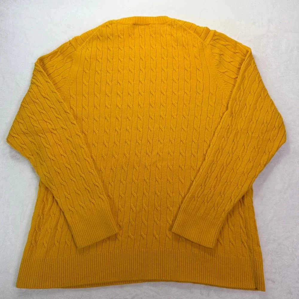Lands' End Mustard Yellow Cable Knit Crewneck Sweater 2X 20W-22W Wool Blend